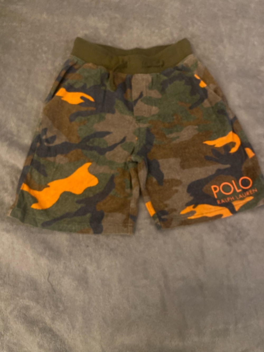 Polo by Ralph Lauren Olive Camo Shorts with Bright Orange Accents